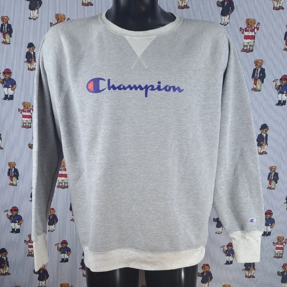 Champion spellout logo 2-tone gray casual daily preppy 2XL pullover sweatshirt